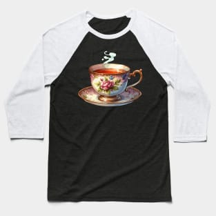 Floral Tea Cup Baseball T-Shirt